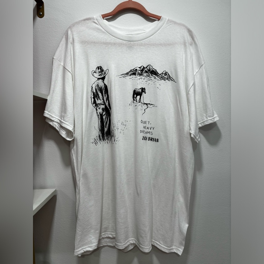 White Gildan Tahirt with Zach Bryan lyrics on front